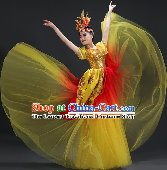 Opening Dance Big Swing Skirt Performance Costume Female Dancer Big Skirt Blessing Motherland Dance Costume Modern Long Skirt