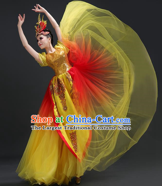 Opening Dance Big Swing Skirt Performance Costume Female Dancer Big Skirt Blessing Motherland Dance Costume Modern Long Skirt