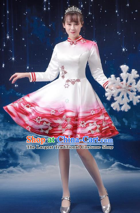 Red Modern Dance Costume Fashion Opening Dance Tutu Skirt Performance Costume Dancer Skirt Square Dance Costume Women Suit