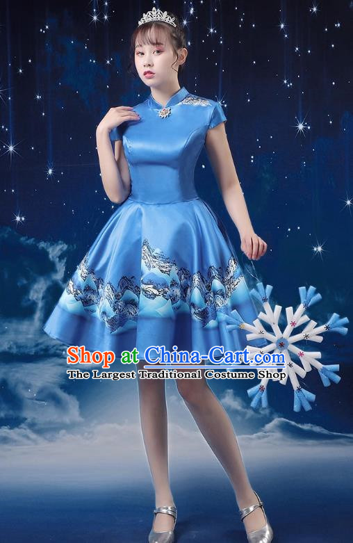 Blue Modern Dance Costume Fashion Opening Dance Tutu Skirt Performance Costume Dancer Skirt Square Dance Costume Women Suit