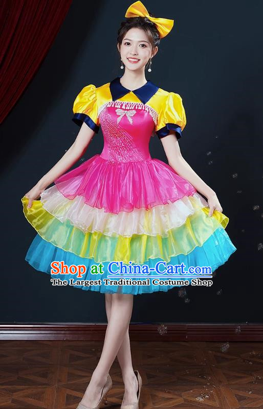 Modern Dance Costumes Fashion Chorus Performance Costumes Female Dancer Square Dance Dress Fluffy Opening Dance Performance Costumes