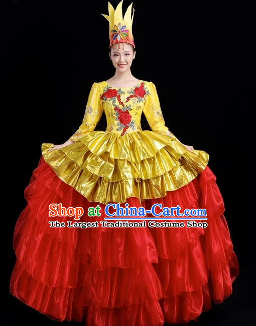 Opening Dance Big Swing Skirt Performance Costume Female Dance Stage Song and Dance Performance Costume Modern Big Skirt