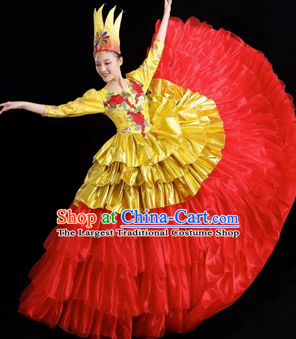 Opening Dance Big Swing Skirt Performance Costume Female Dance Stage Song and Dance Performance Costume Modern Big Skirt