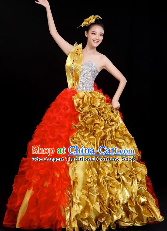 Opening Dance Big Swing Skirt Performance Costume Large Song Partner Dance Costume Female Fashion Modern Stage Long Skirt