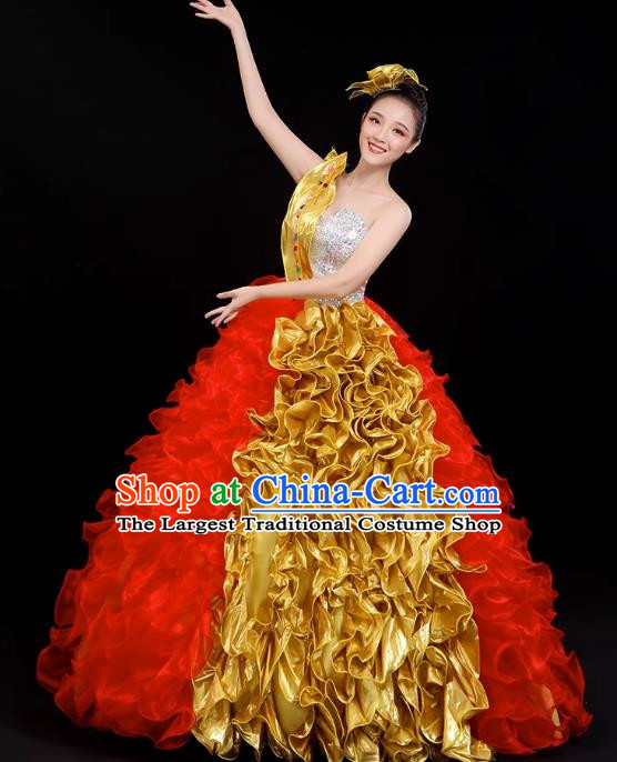 Opening Dance Big Swing Skirt Performance Costume Large Song Partner Dance Costume Female Fashion Modern Stage Long Skirt