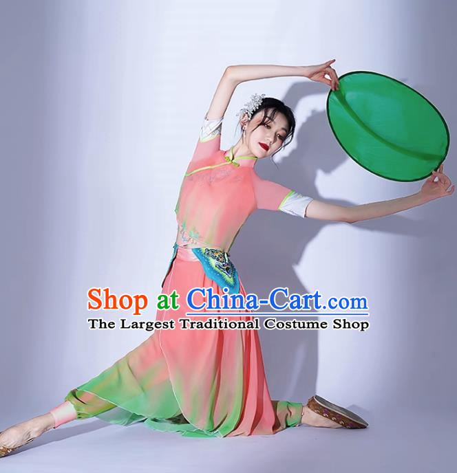 Ikbu Bridge Performance Costume Female Elegant Painting Tea Leisurely Expressive Dance Costume Jiaozhou Yangko Bamboo Hat Group Dance Tea Picking Girl