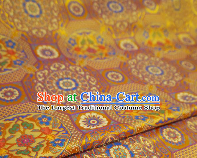 Golden China Tibetan Costume Cloth Classical Rosette Pattern Material Traditional Design Brocade Fabric