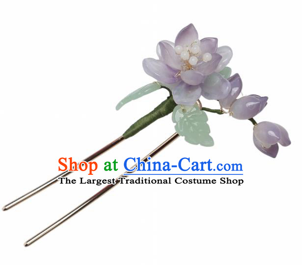 China Hanfu Grass Hair Stick Ancient Princess Hair Jewelry Handmade Song Dynasty Lilac Lotus Hairpin