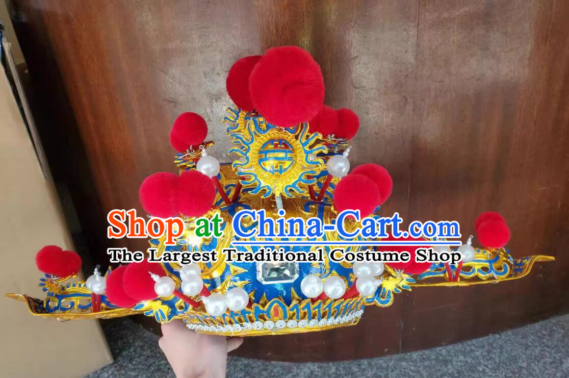 China God of Wealth Hat Traditional Chinese Beijing Opera Elder Man Headwear Cai Shen Headdress