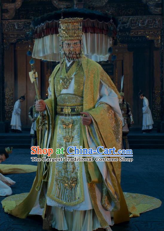 China Ancient Later Shang Dynasty Emperor Golden Costumes Film Creation of the Gods I Kingdom of Storms King Yin Shou Clothing