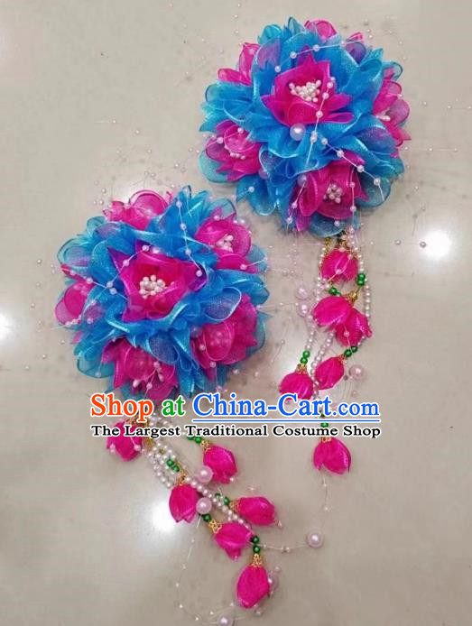 Blue Rose Red Silk Flower Opera Corolla Performance Yangko Yangko Square Dance Dance Big Yangko Headdress Flower Twist Yangko Headdress