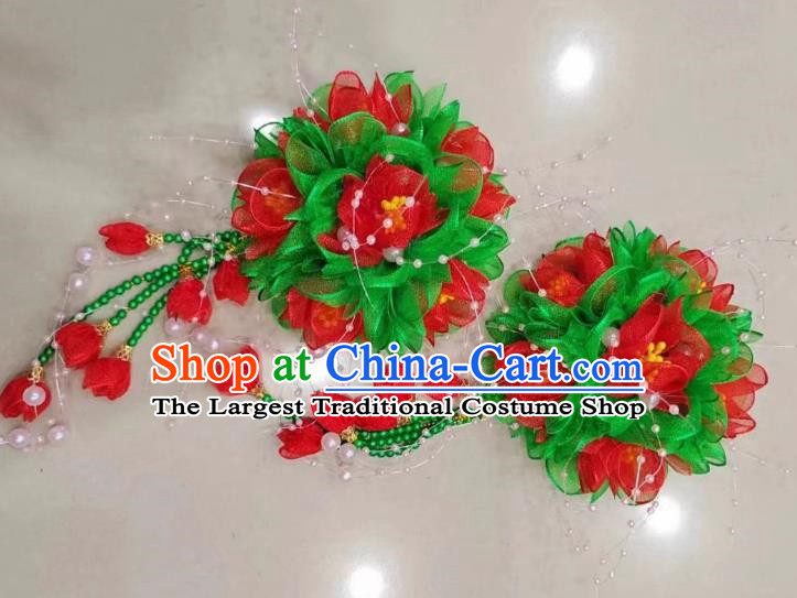 Red Green Silk Flower Opera Corolla Performance Yangko Yangko Square Dance Dance Big Yangko Headdress Flower Twist Yangko Headdress