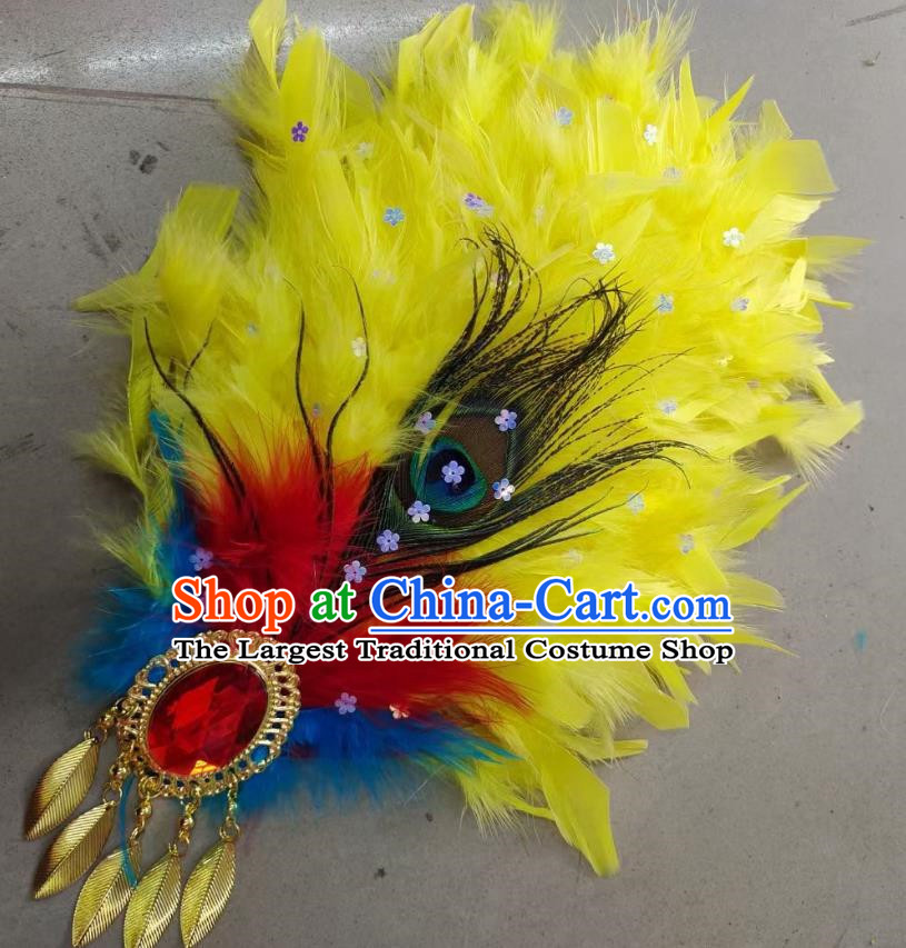 Yellow Northeastern Yangko Feather Headdress Head Flower Tie Hair Yangko Headdress Corolla Sweet Yangko Feather Head Flower Peacock