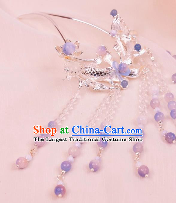 China Ancient Fairy Hair Jewelry Song Dynasty Young Lady Hairpin Handmade Hanfu Carp Headpiece