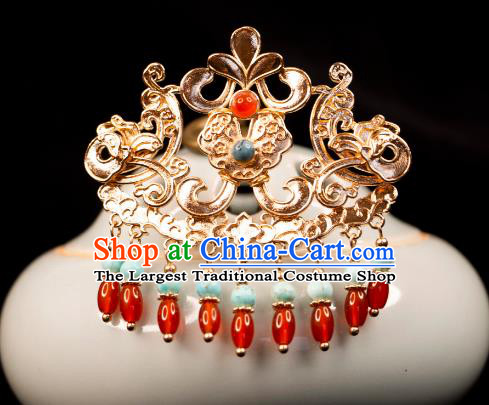 China Tang Dynasty Princess Back Hair Stick Handmade Hanfu Golden Hairpin Ancient Dunhuang Fairy Hair Jewelry