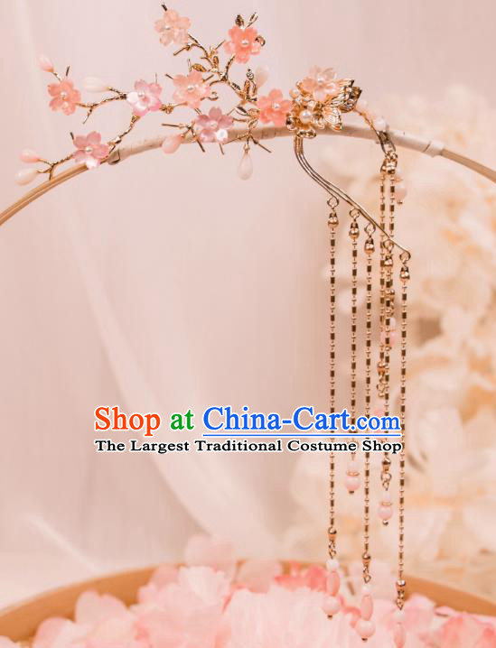 China Tang Dynasty Princess Ear Accessories Handmade Hanfu Ear Jewelries Ancient Fairy Pink Plum Earrings