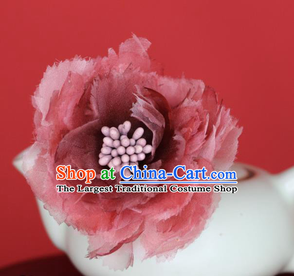 China Handmade Hanfu Red Peony Hairpin Ancient Empress Hair Jewelry Tang Dynasty Court Woman Headpiece