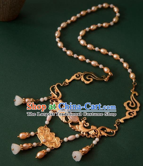 China Ancient Empress Necklace Ming Dynasty Noble Woman Jewelry Handmade Hanfu Golden Necklet