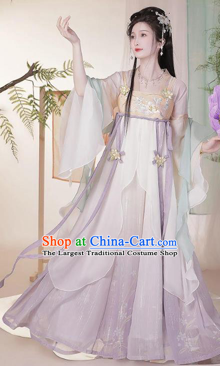 Ancient Tang Dynasty Princess Lilac Dresses Chinese Palace Lady Clothing Hanfu Hezi Qun