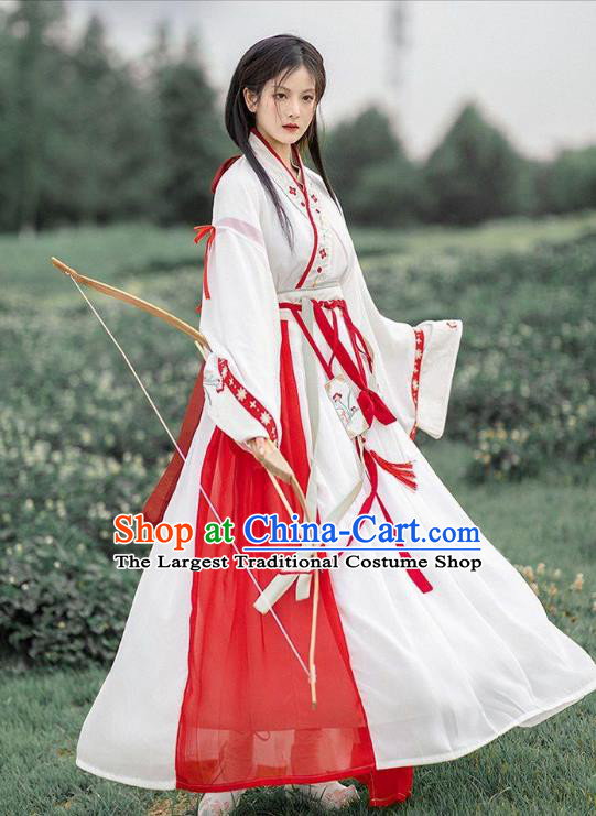 Chinese Ancient Heroine Clothing Hanfu White Ru Qun Jin Dynasty Swordswoman Dresses