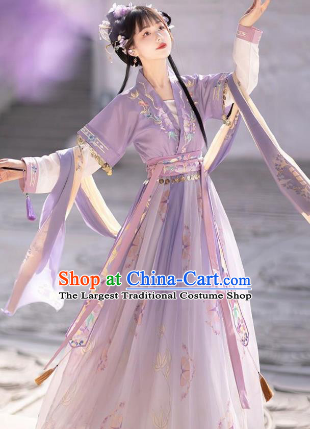 Chinese Tang Dynasty Palace Princess Costume Hanfu Ru Qun Ancient Young Woman Purple Dresses