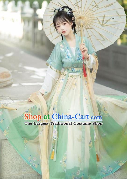 Chinese Hanfu Ru Qun Ancient Young Woman Green Dresses Tang Dynasty Palace Princess Costume