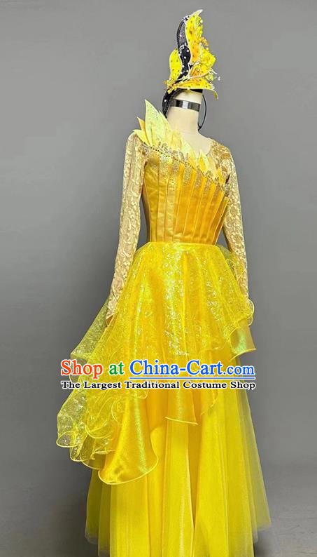 Opening Dance Swing Skirt Dance Costume Party Stage Dress Yellow