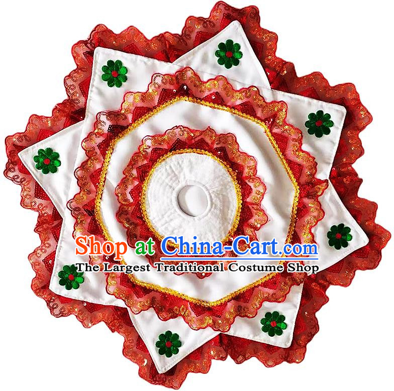 Red Edged White Handkerchief Flower Dance Two Person Handkerchief Dance Square Dance Special Northeastern Chinese Yangko Octagonal Scarf