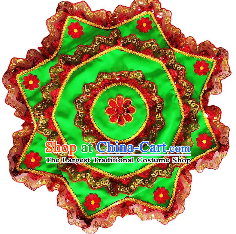Red Edged Green Handkerchief Flower Dance Two Person Handkerchief Dance Square Dance Special Northeastern Twisted Chinese Yangko Octagonal Scarf