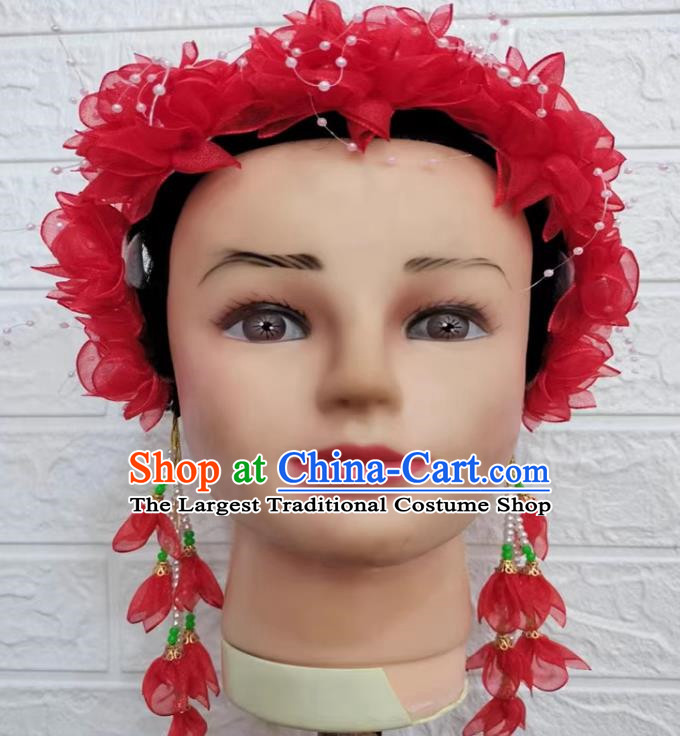 Red Dance Performance Flower Chinese Yangko Head Flower Garland Hairpin Large Flower Hair Ornament Flower Dancing Flower Chinese Style Square Dance Garland