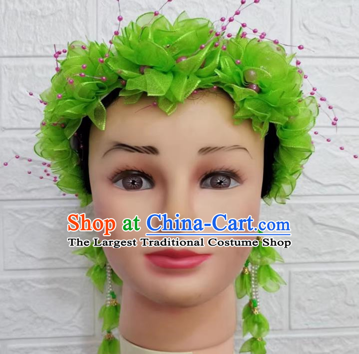 Green Dance Performance Flower Chinese Yangko Head Flower Garland Hairpin Large Flower Hair Ornament Flower Dancing Flower Chinese Style Square Dance Garland