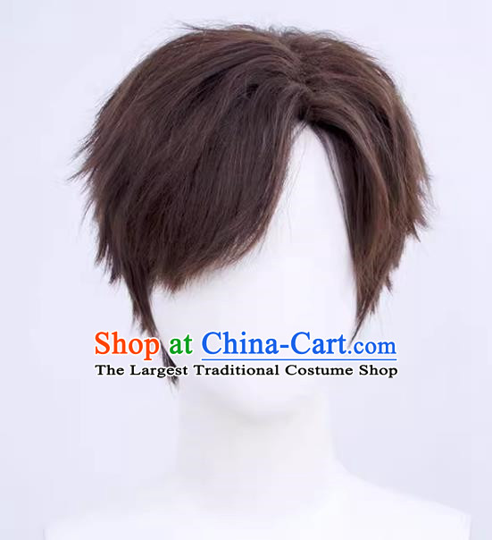 Lu Chen Cos Fake Light and Love of The Night Men Short Hair Reversed Side Parting Dark Brown Game