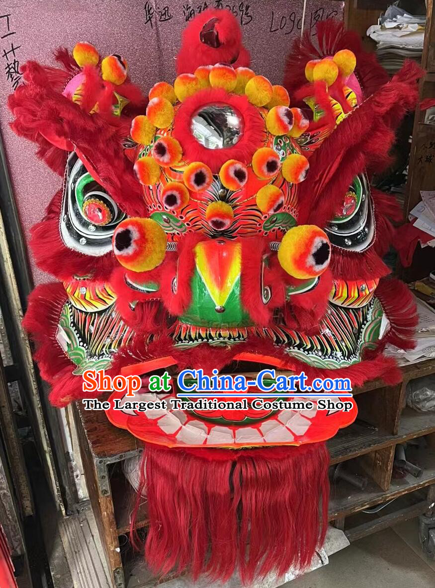 Handmade Red Fur Lion Chinese Celebration Dancing Lion Super Fut San Lion Costumes Complete Set