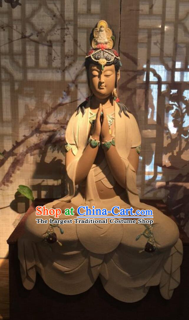 Chinese Porcelain Bodhisattva Figurine Guan Yin Statue Handmade Shiwan Ceramic Sculpture