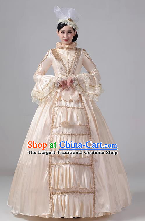 Champagne European Court Costume British Medieval Aristocratic Long Dress Retro Princess Dress Stage Show Drama Clothing