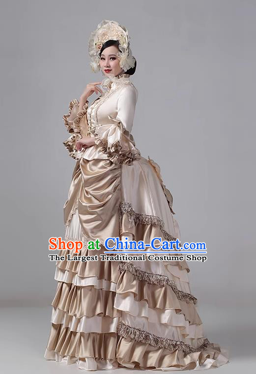 Champagne European Style Court Dress European Medieval Aristocratic Retro Baroque Style Clothing Drama Princess Classical Dress