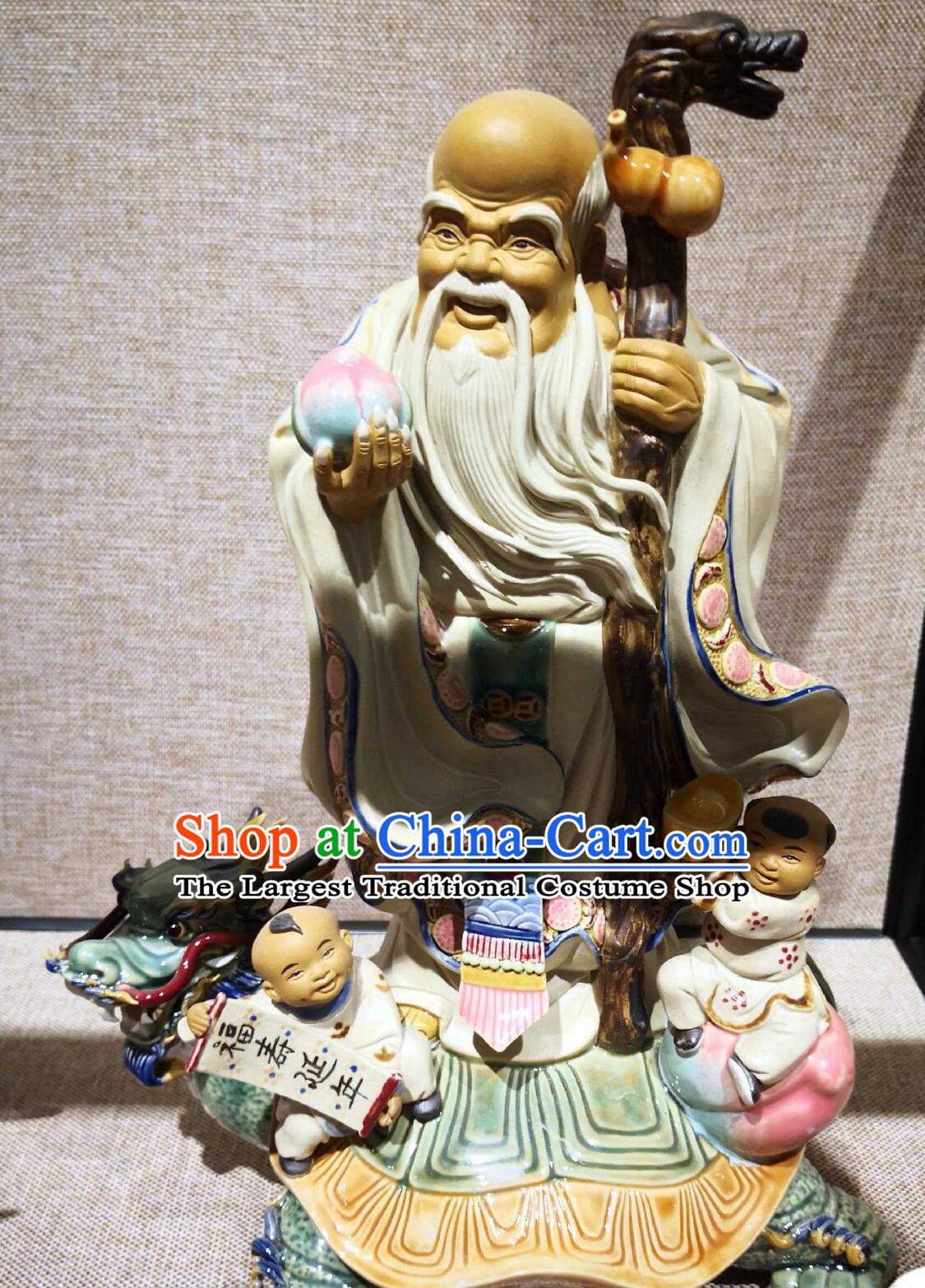 Traditional Shiwan Ceramic Statue Handmade Porcelain Sculpture Chinese God of Longevity Figurine