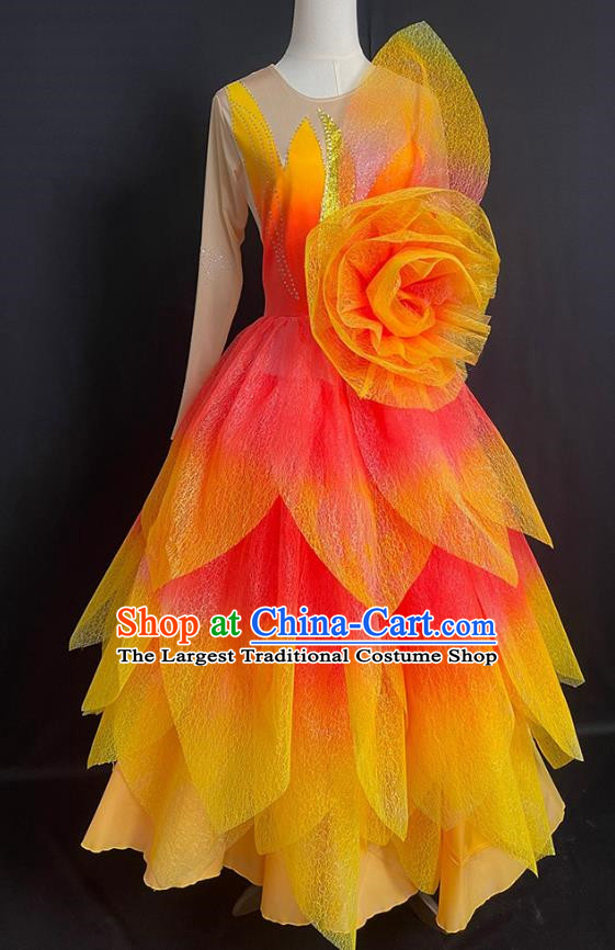 Orange Opening Dance Large Swing Skirt Performance Costume Female Large Singing And Dancing Brilliant Chinese Dream Dance Costume