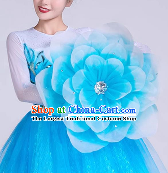 Blue Hand Flower Dance Performance Hand Held Flower Peony Square Dance Opening Dance Wrist Flower Dance Opening Dance Props