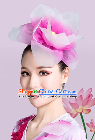 Pink Dance Headdress Performance Headdress Flower Opening Modern Dance Performance Props Accessories Peony Headdress Square Dance Headdress