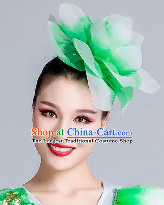 Green Dance Headdress Performance Headdress Flower Opening Modern Dance Performance Props Accessories Peony Headdress Square Dance Headdress