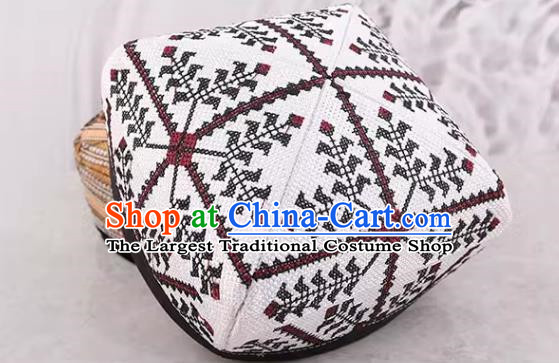 White Chinese Xinjiang Dance Men Hat High End Ethnic Style Traditional Four Corner Flower Hat Dance Hat Uighur Square Dance Performance Hat