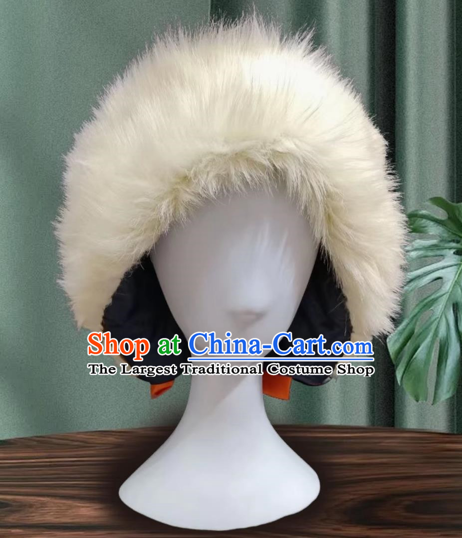 Mongolian Children Boys And Girls Universal Wind And Snow Hat Minority Tibetan Headdress Photography Writing White Plush Hat