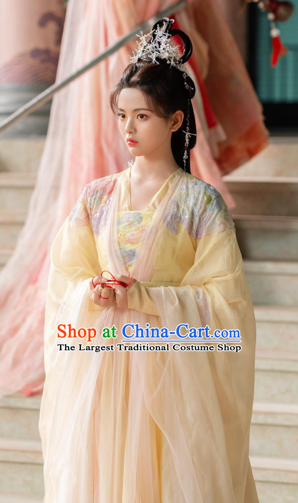 TV Drama Love You Seven Times Fairy Xiang Yun Garment Costumes China Ancient Goddess Yellow Dress Clothing