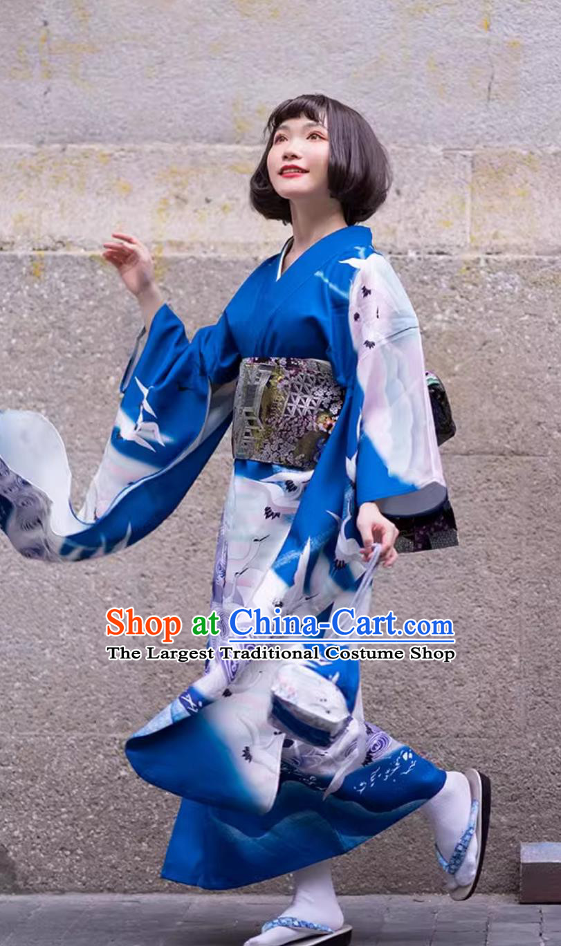 Japanese Traditional Kimono Women Traditional Kimono With Large Sleeve Vibration Positioning Blue Formal Attire