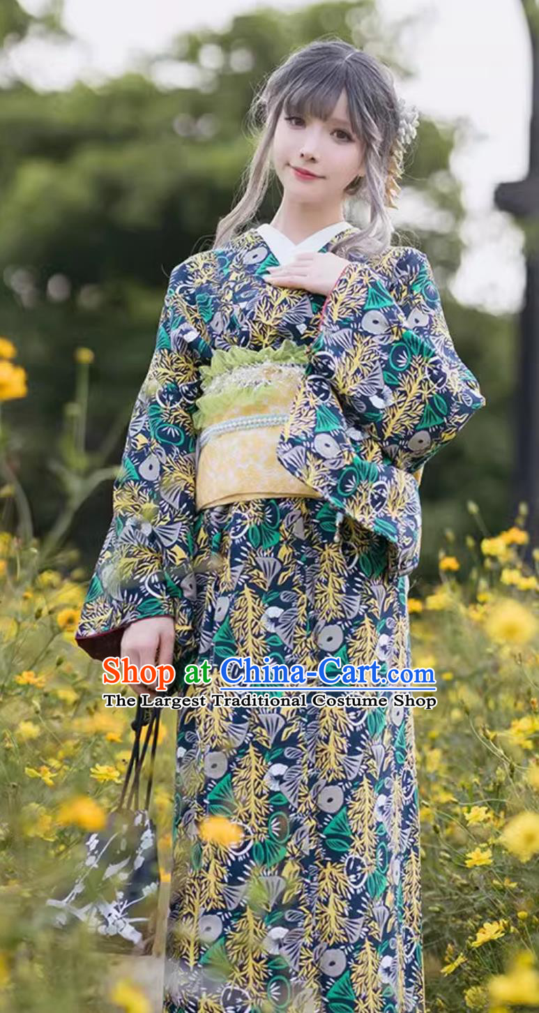 Japanese Traditional Costume Formal Attire Floral Kimono Women Dress