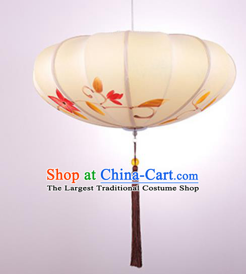 Beige Traditional Hand Painted Lantern Chinese Mantou Cloth Art Lamp Exhibition Hall Decorative Lamp