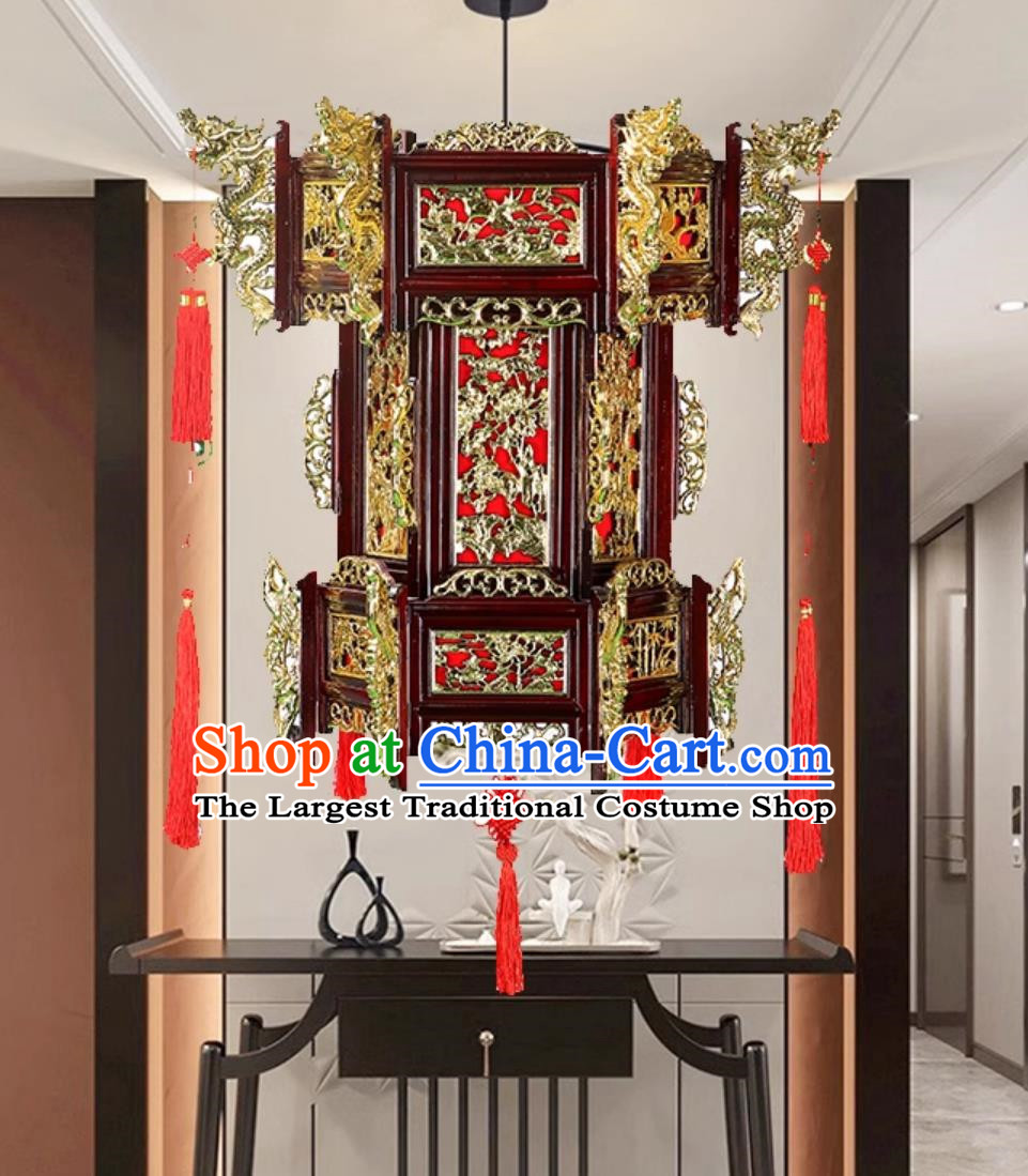 80cm Antique Eight Immortals New Year Hexagonal Palace Lantern Tea House Entrance Hotel Temple Ancestral Hall Solid Wood Lantern Retro Palace