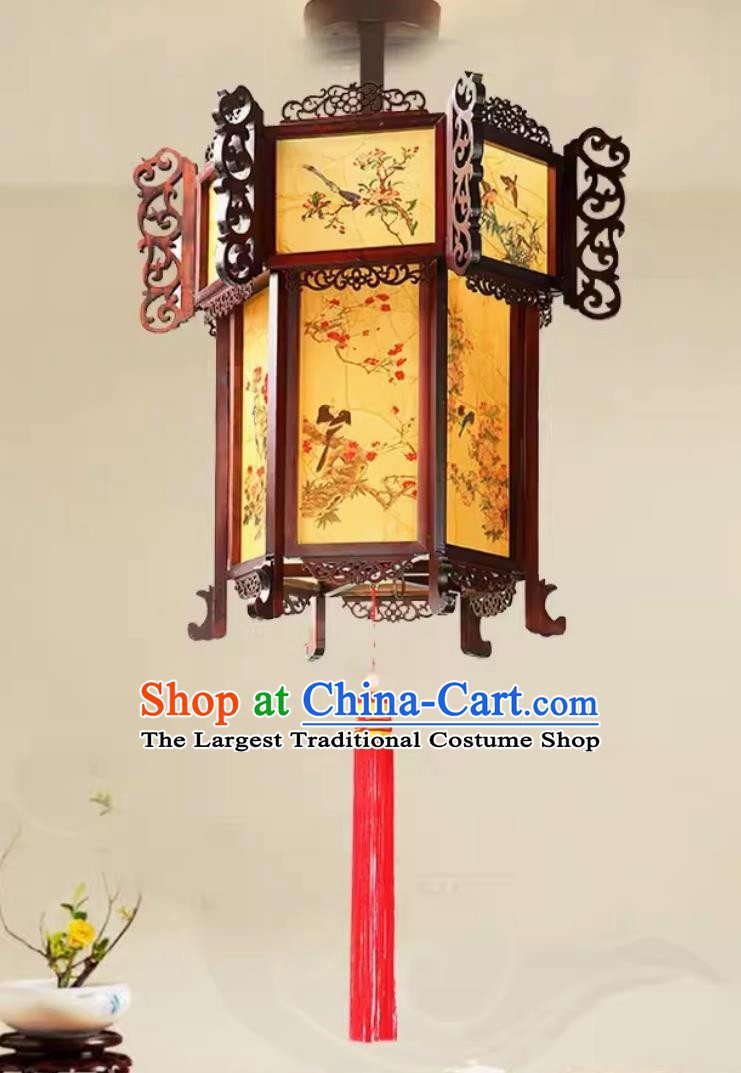 55cm Antique Palace Lantern Chinese Style Solid Wood Hexagonal Palace Lantern Yellow Sheepskin New Year Lantern