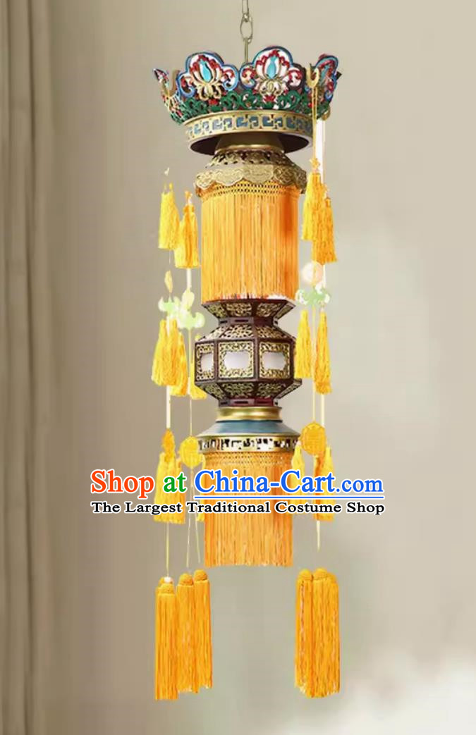 120cm Antique Solid Wood Chandelier High End Buddhist Lantern Temple Ancestral Hall Antique Fully Carved Enamel Painted Lantern